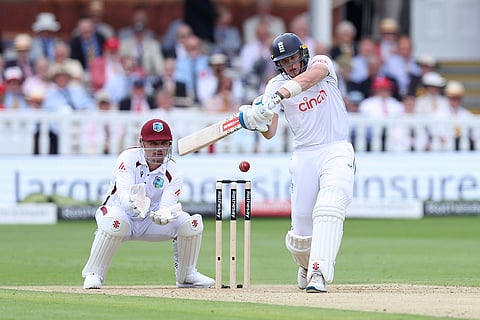 Jamie Smith plays a shot against West Indies